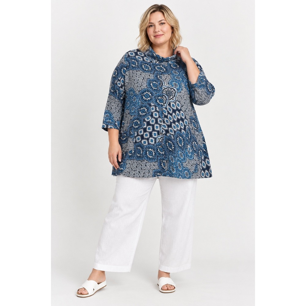 Ulla Popken Womens Plus Size 28/30 Blue Paisley Mosaic Tunic Top 810371 721